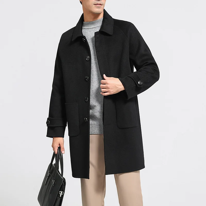 Men's 100% cashmere thick double-sided long coat, business casual classic, versatile and fashionable