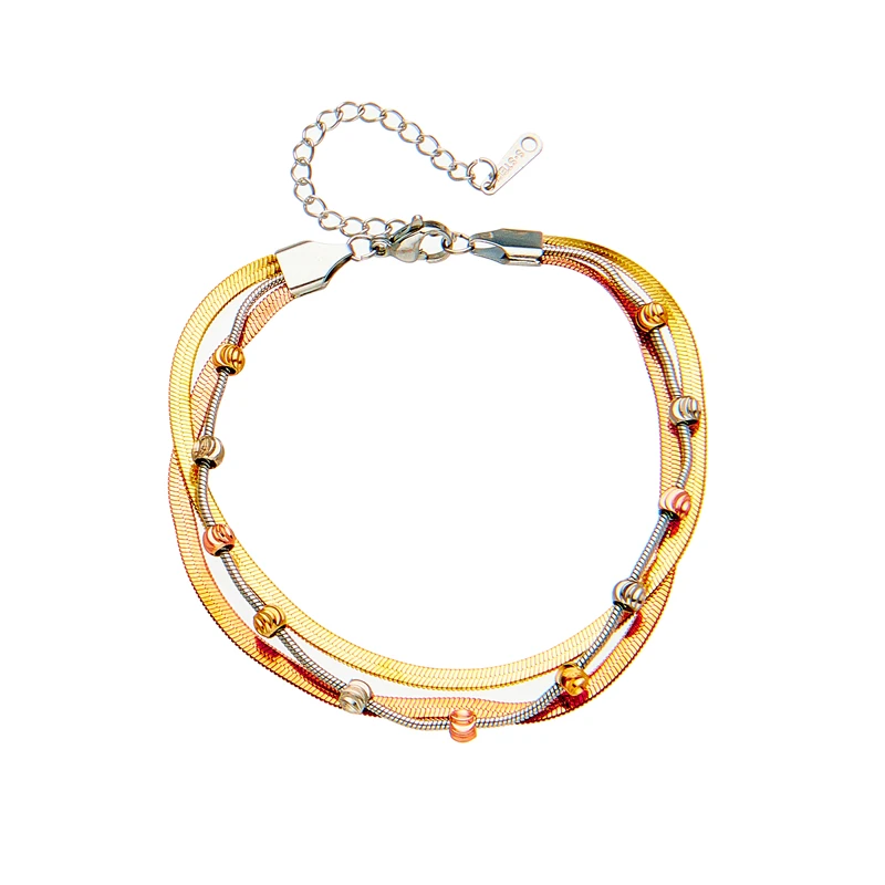DIEYURO 316L Stainless Steel 3 in 1 Chains Bracelet For Women Fashion Girls Flat Snake Chain Wrist Jewelry Party Gift Bijoux