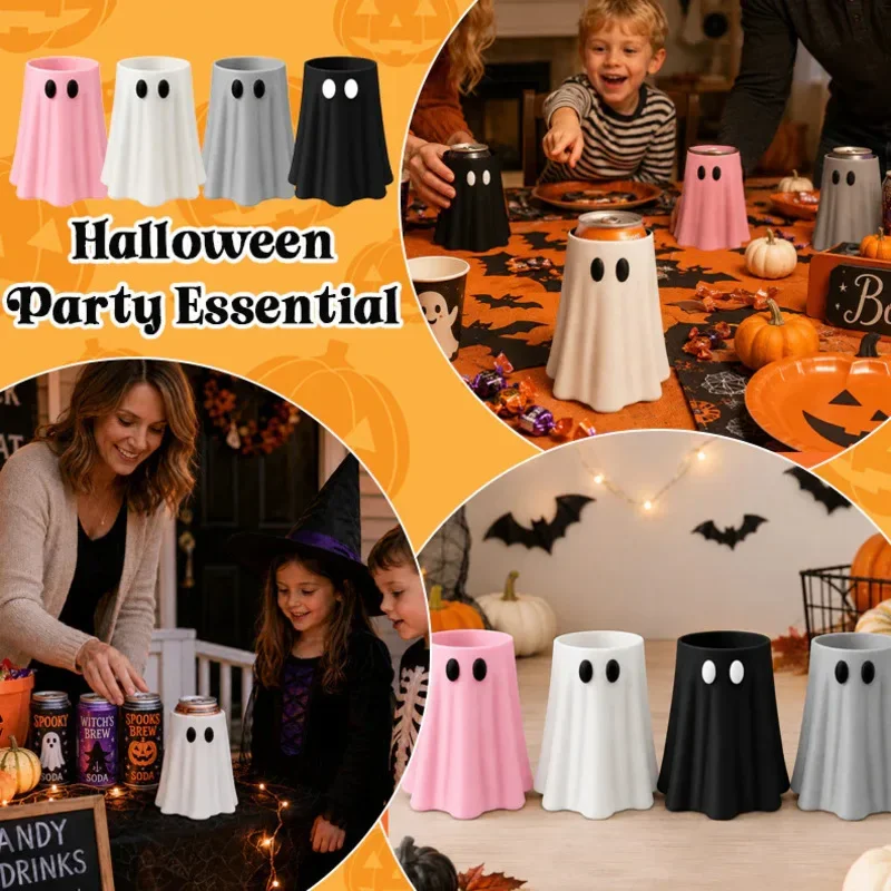 3D Printed Halloween Ghost Can Holder Spooky Beverage Beer Soda Can Cooler Stand Novelty Drink for Party Desk Decor