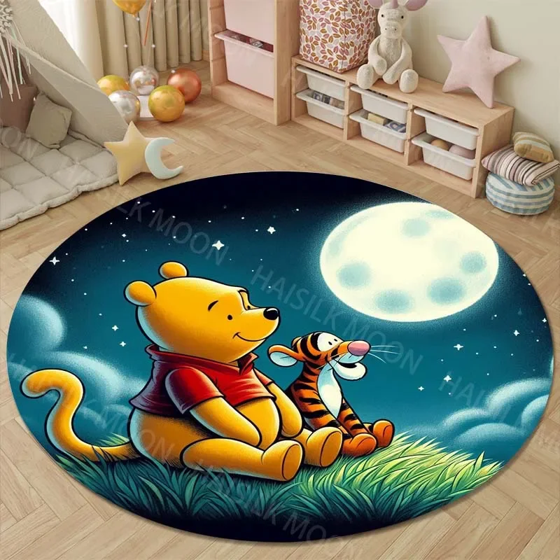 

Милый круглый коврик с Винни-Пухом и Тигром для спальни, гостиной, детской комнаты, ванной, под стул, для дома, машинная стирка, подарки
