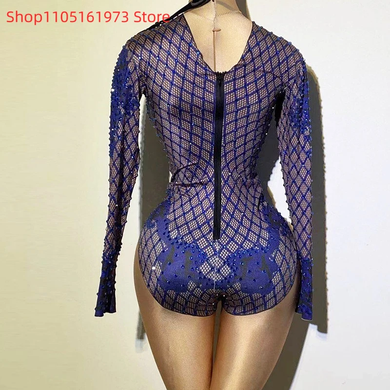 Party Party Performance sexy DJ Strass Stretch blau Overall GOGO Bühnenkostüm Sängerin Body
