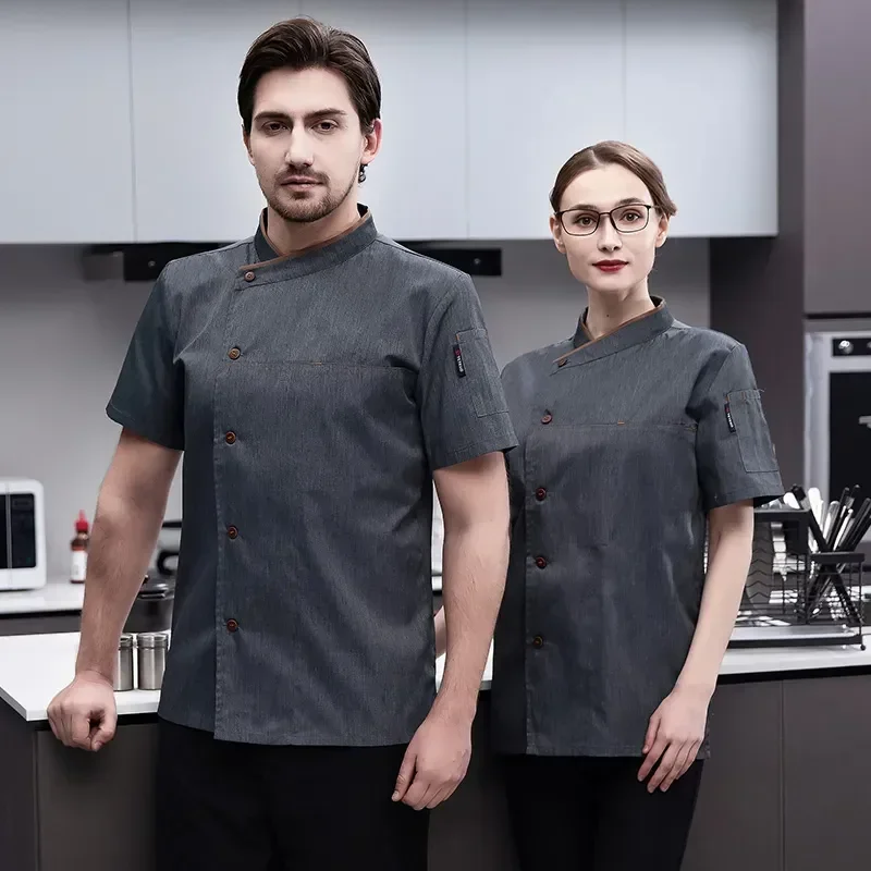 Uniforme curto com peito masculino e feminino, casacos duplos, culinária, chef, trabalho, hotel, unissex, restauração, tops, 2022