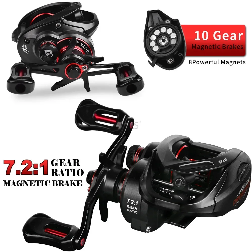 New Fishing Reel MAX 8KG High Drag Power 7.2:1 High Speed Gear Ratio 5+1BB Magnetic Dual Brake System Baitcasting Fishing Reel