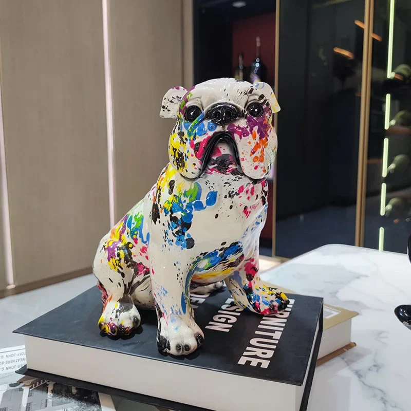 Home Decor Creativity Doodling Bulldog Dog Resin Statue Nordic Home Decoration Desk Accessories Animal Figurine Birthday Gift
