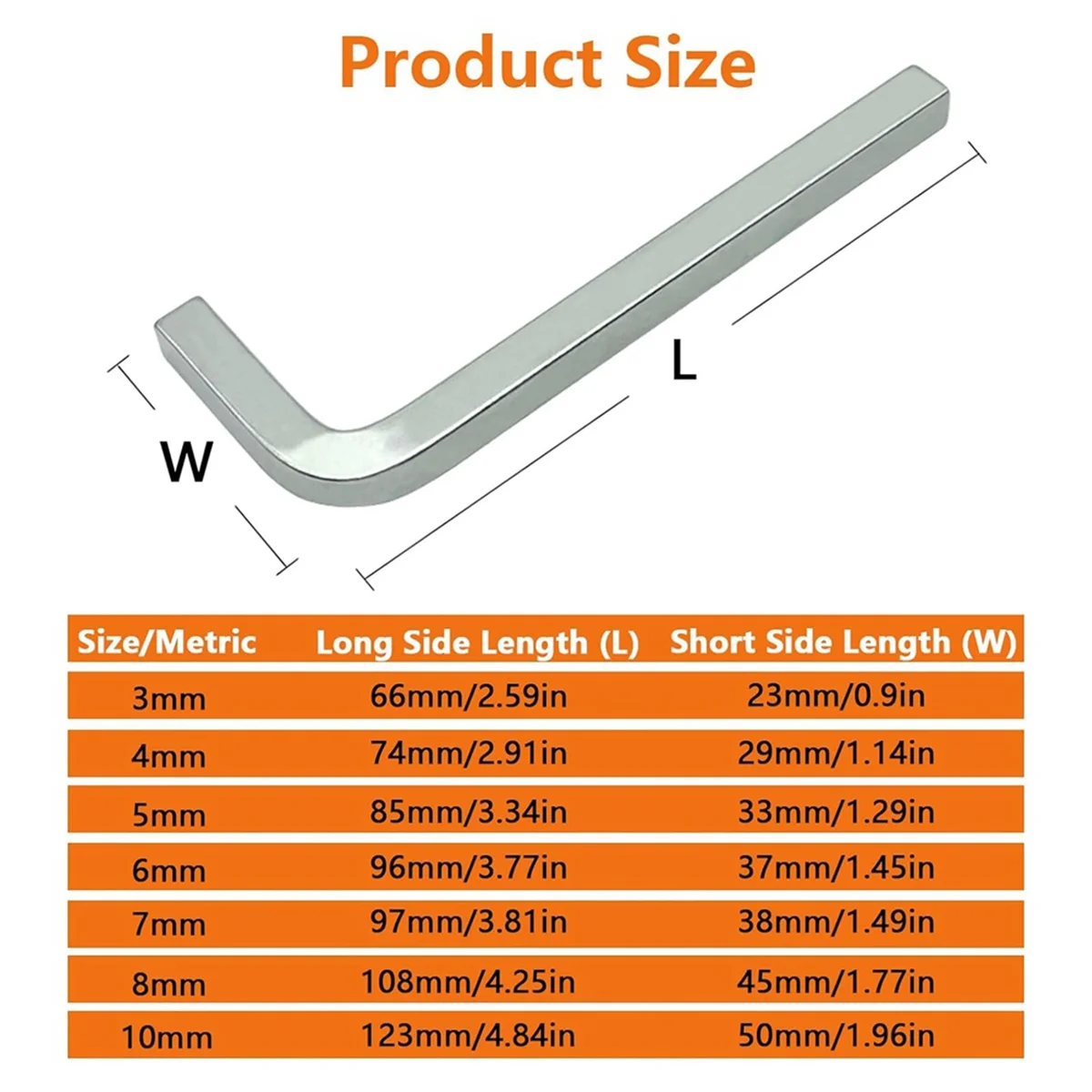 7Pcs Square Head Wrench Set L Shaped Square Key Kit Chromium Vanadium Steel Square Head Screwdrivers, 3-10mm