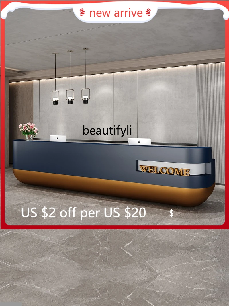 

Hotel Company Reception Desk Paint Bar Curved Cashier Commercial Creative Contact Information Desk