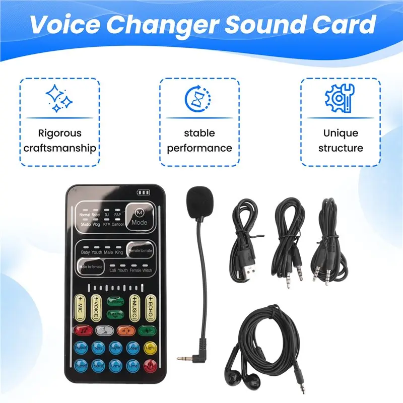 I9 Voice Changer Full Kit Multiple Audio Effect Bluetooth Live Sound Cards Ultra-Thin Portable Live Sound Card Mic Tool Durable view 3