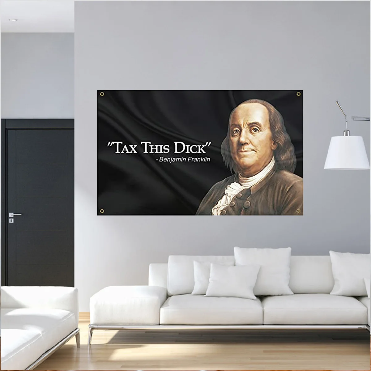 Benjamin Franklin Tax ten kutas zabawny sztandar z flagą 3x5 stóp 90x150cm z czterema mosiężnymi przelotkami nadające się do dekoracja zewnętrzna w