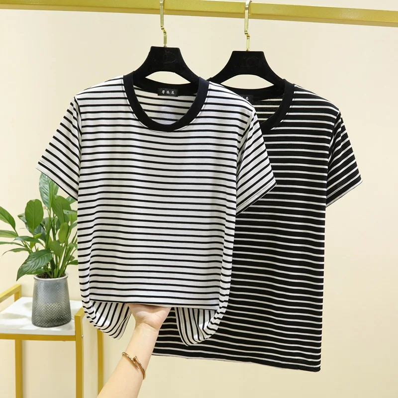 

Новинка лета 2023: Женская тонкая футболка в полоску из модала с коротким рукавом, свободного кроя, с круглым вырезом, утягивающая, базовая, для ношения под одеждой