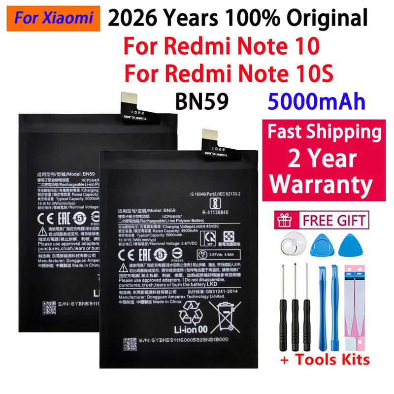 2026 Years 100% Original High Quality New BN59 5000mAh Battery For Xiaomi Redmi Note10 Note 10 10S Batteries Bateria Tools