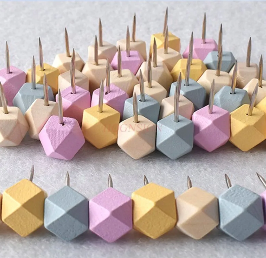 50pcs Diamond shaped wooden push pins decorated with colorful big head push pins, creative decorative big head push pins