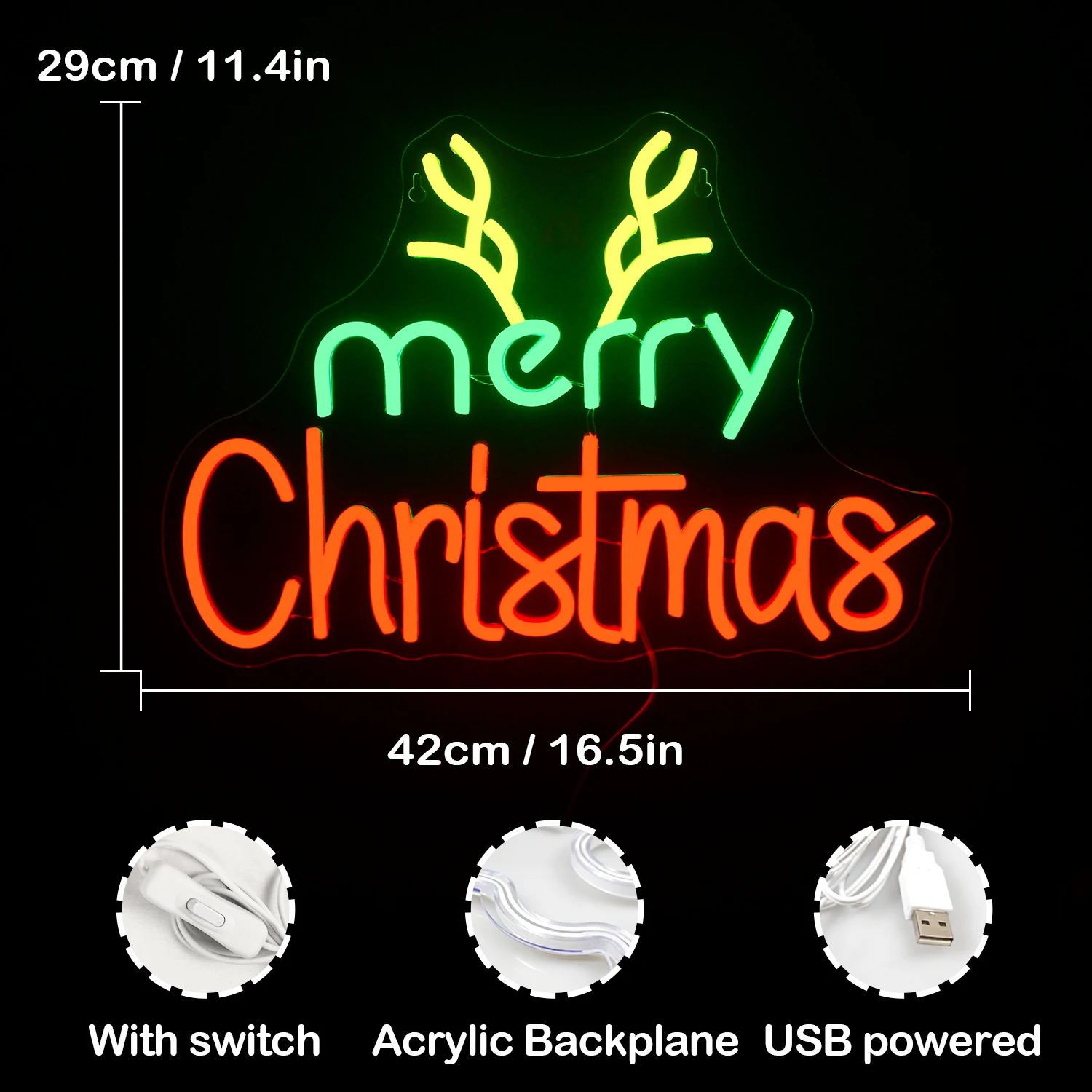 Merry Christmas Neon Sign Christmas LED Sign Light Wall Decor Dimmable Signs for Bedroom Home Party Living Room Christmas Gift