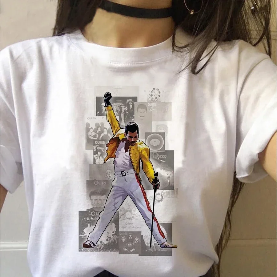 تيشيرت نسائي عتيق من الهرازو ، فريدي ميركوري ، تي شيرت باند كوين ، أولزانغ ، توب روك جرافيك ، موضة نسائية ، 90s #3