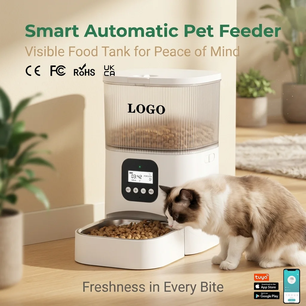 Pet Smart Battery-Powered Automatic Sensor-Activated Smart Pet Feeder with Timed Feeding Remote Voice Control Video App Support