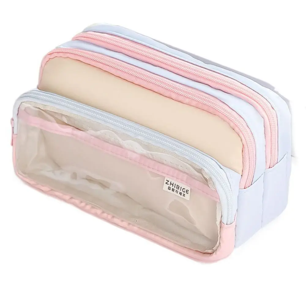 Japanese Style Pencil Bag Multi-layer Color Blocked Stationery Storage Bag Dirt Resistant Large Capacity Pen Pencil Case