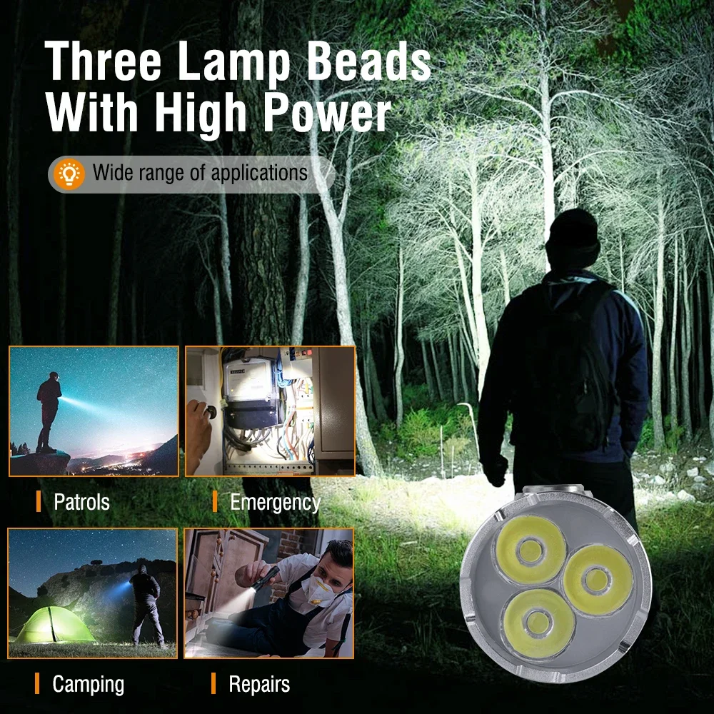 BORUiT ET20 2050LM Super Bright 3*LED Flashlight Type-c Rechargeable 6-Mode Torch Waterproof Emergency Camping Lantern