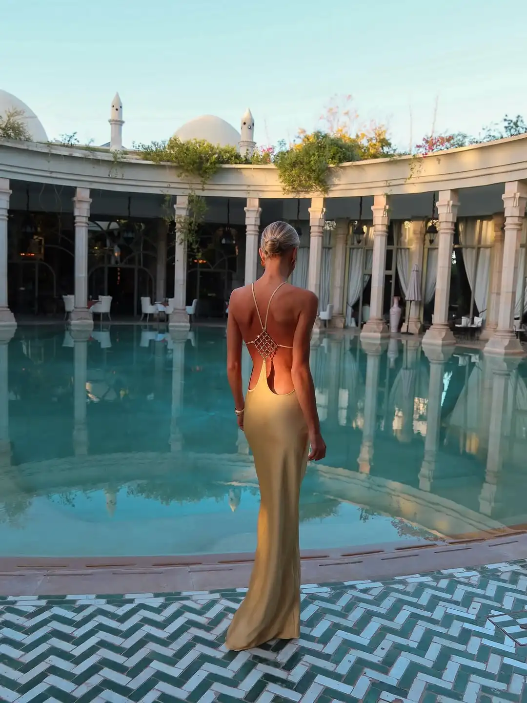 Cryptographic Vacation Women's Casual Dresses Sexy Socialite Style Long Dress Rhinestone Decor Slim Solid Backless Women's Gowns view 3