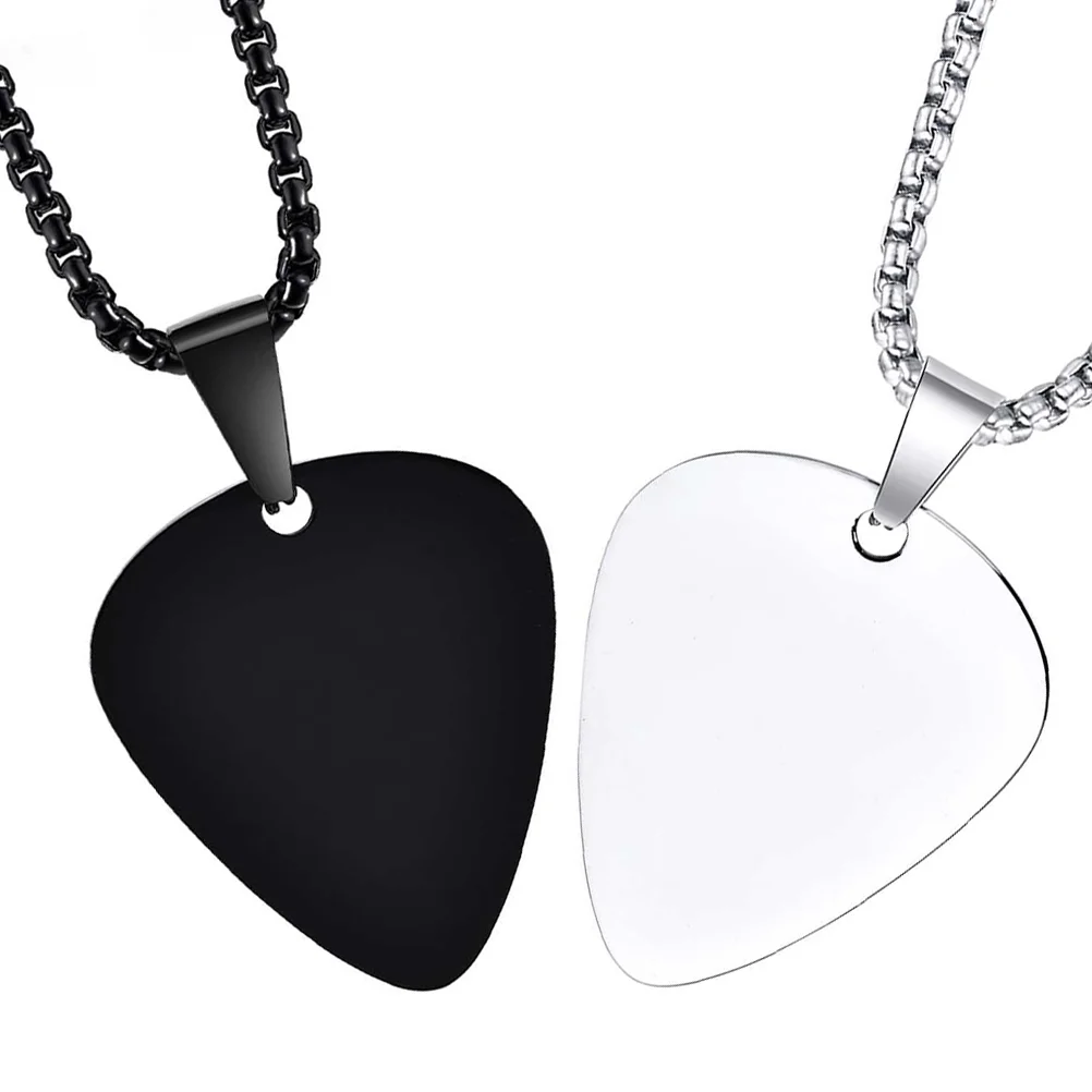 

2 Pcs Stainless Steel Guitar Pick Pendant Necklace Black Silver Custom Engraved Heart Shape Fashion Accessories For Musicians
