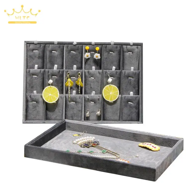 

Dark Gray Velvet Tray for Jewelry Ring Bracelet Necklace Storage Organizer Earrings Pendant Holder Jewelry Packaging Trays