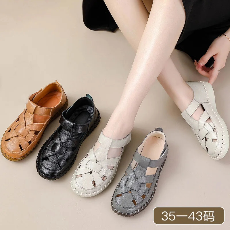 

New Genuine leather gladiator sandals for women orthopedic shoes ladies strapy flats shoes big size 43 ladies soft walk sandals