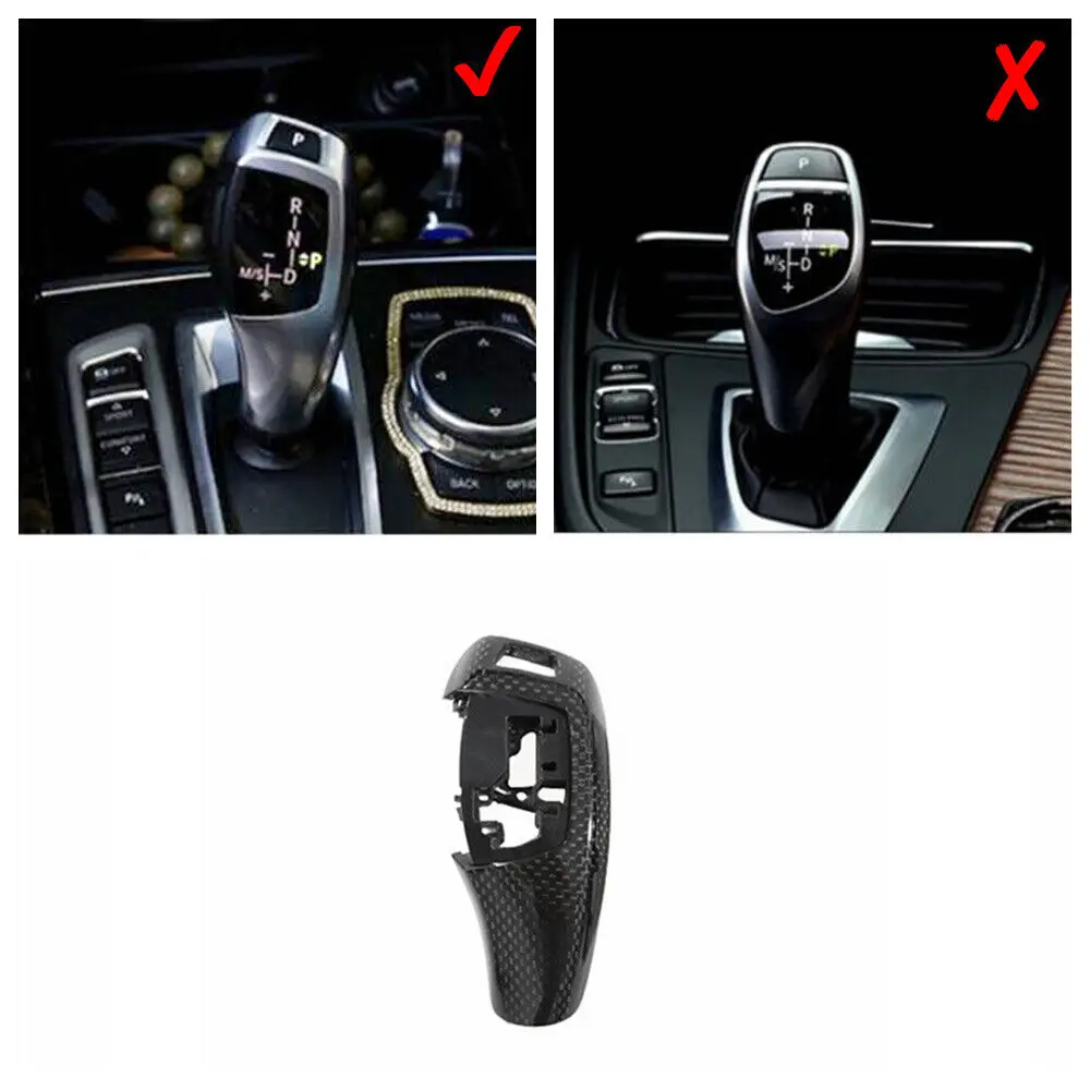 WXZOS Carbon Fiber Gear Shift Knob Cover Trim for BMW F01 F02 F04 7Series 2009-2014