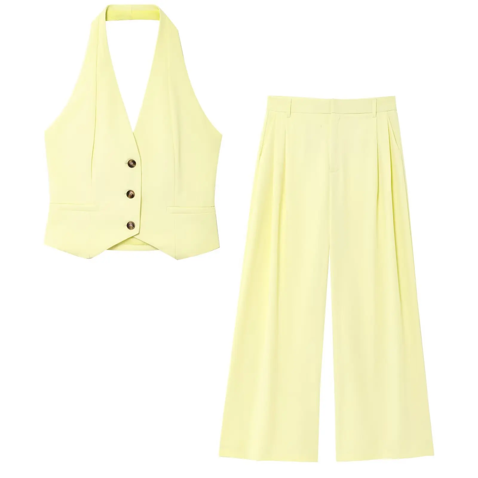 

UNIZERA Women's Fashion Hanging Neck Collar Tank Top High Waist Pants Temperament Spring New Pants