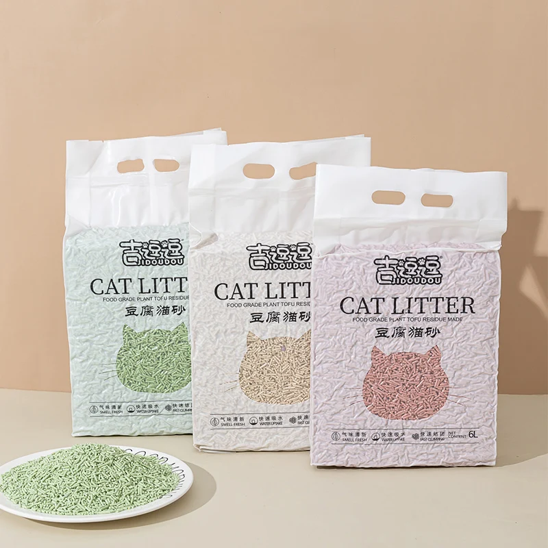 Areia para gatos de tofu 6L, aglomeração rápida, desodorização profunda, areia para gatos de 2mm com material fresco e natural para limpeza do gato.