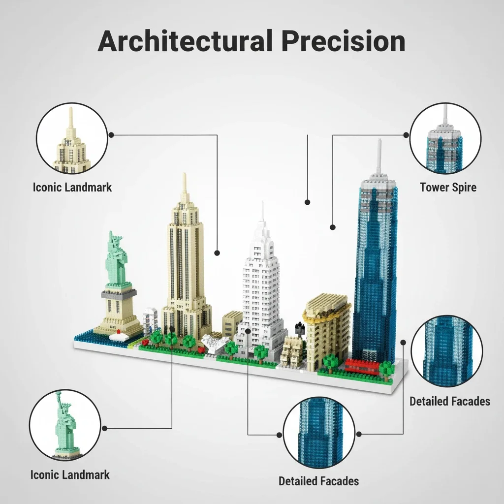 NYC Downtown Mini Bricks Statue of Liberty Empire State Building DIY Assembly Tabletop Collection Decor view 3