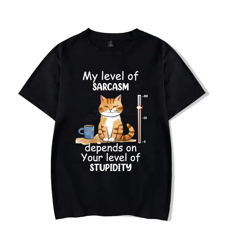 My Level of Sarcasm Depends on Your Level of Stupidity Graphic Tshirt Funny Cat Tshirt Fashion Harajuku T-shirt Men Brand Tshirt