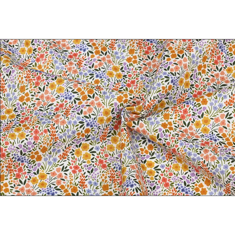 Plain Cotton Fabric with Cute Garden Little Flower Print, Handmade DIY Patchwork, Bag Garment Dress Cloth, CR-1608