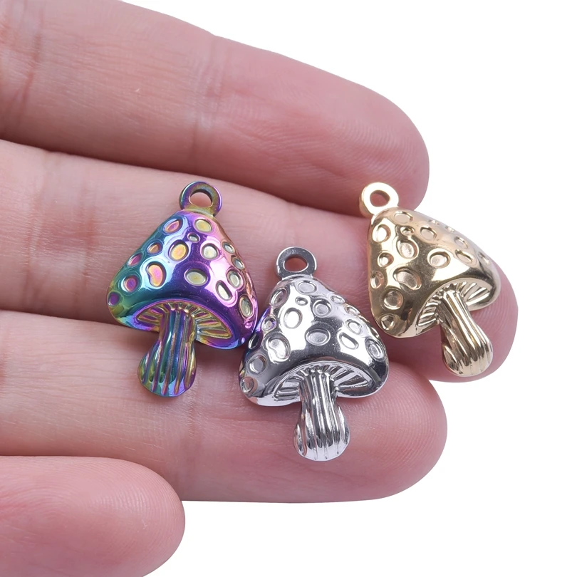 6pcs/Lot Irregular Spots Mushroom Charm In Bulk Wholesale Stainless Steel Charms For Jewelry Making Supplies DIY Trendy Breloque