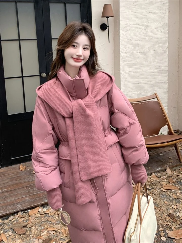 

2025 зимняя новая женская пуховая хлопковая куртка, пригородная вязаная шаль, хлопковая куртка большого размера