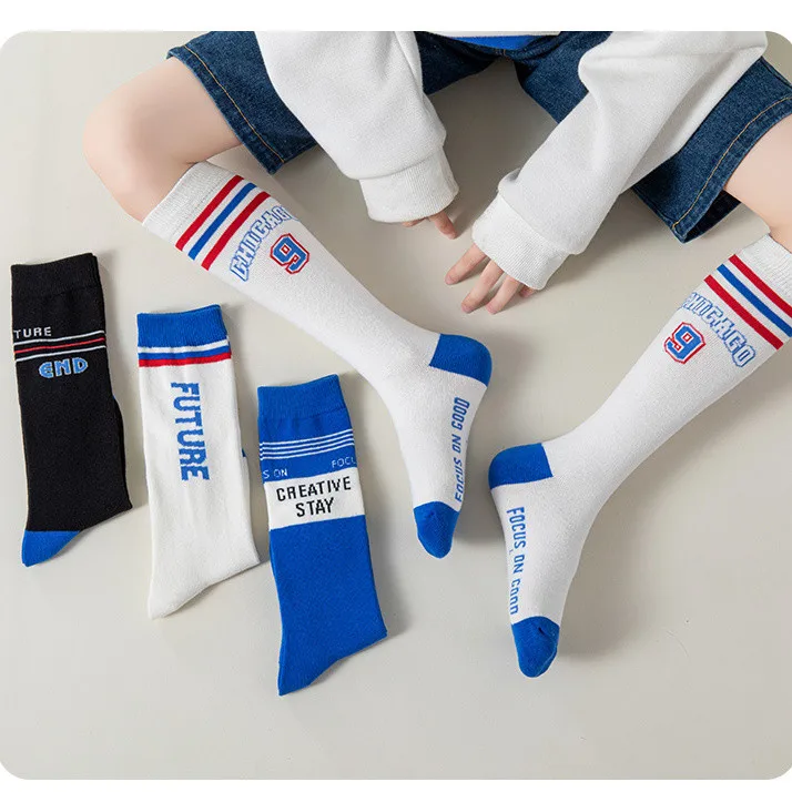 Boys' Long Socks Football Socks 3-6-8-10-12 Year Old Spring and Autumn Children's Sports Versatile Knee and Calf Trendy Socks