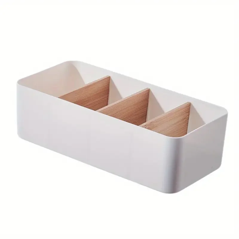 Bamboo and wood desktop storage basket for cosmetics and small items