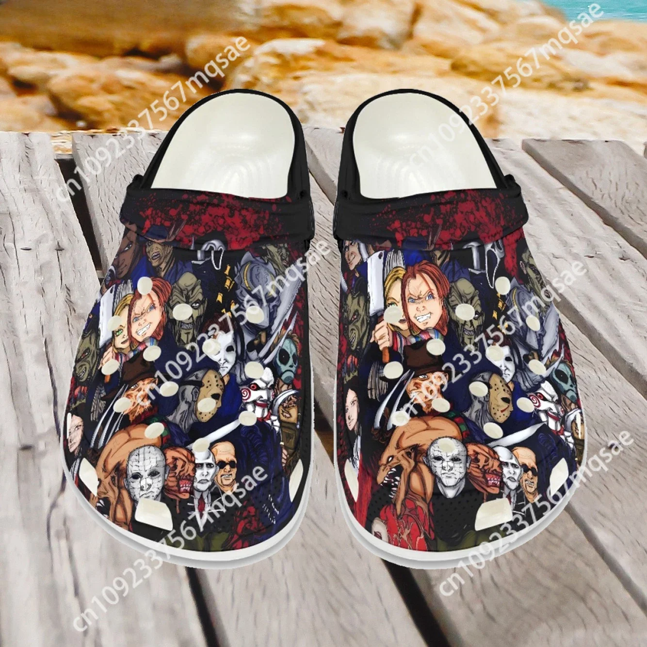 

Custom Horror Movie Design Pennywise Michael Myers Flat Sandals Breathable Hole Slippers Unisex Soft Casual Sandals Clogs