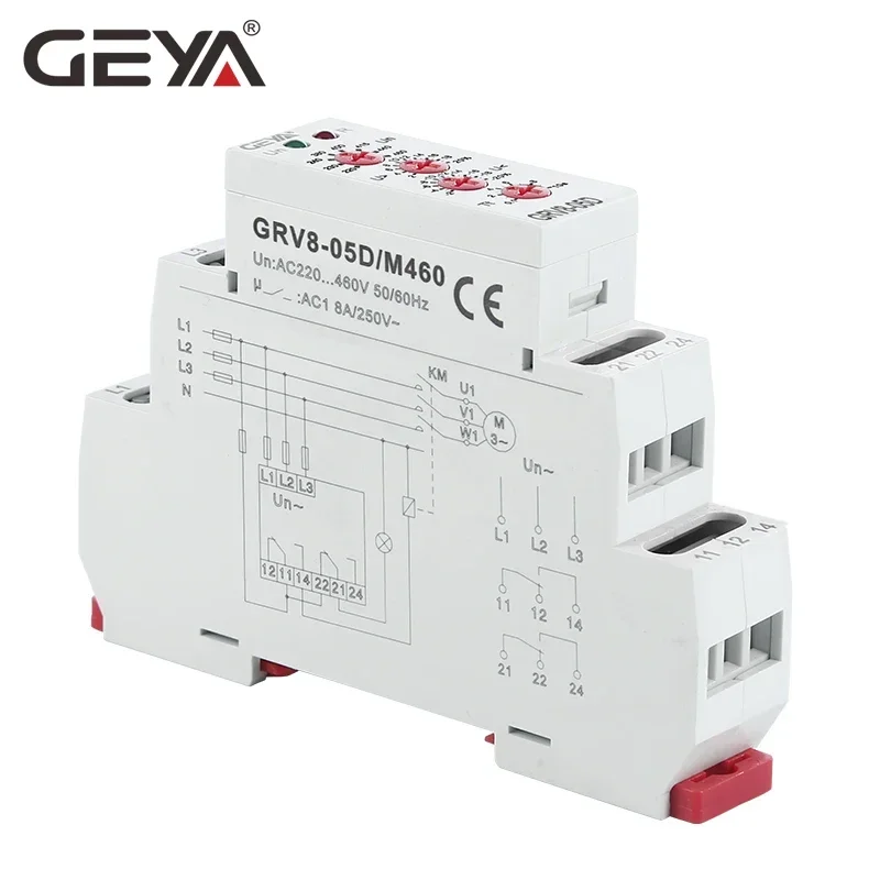 GEYA GRV8-05 Adjustable Overvoltage and Undervoltage Protection Relay wit Asymmerty Function Three Phase Monitoring Relay 220V