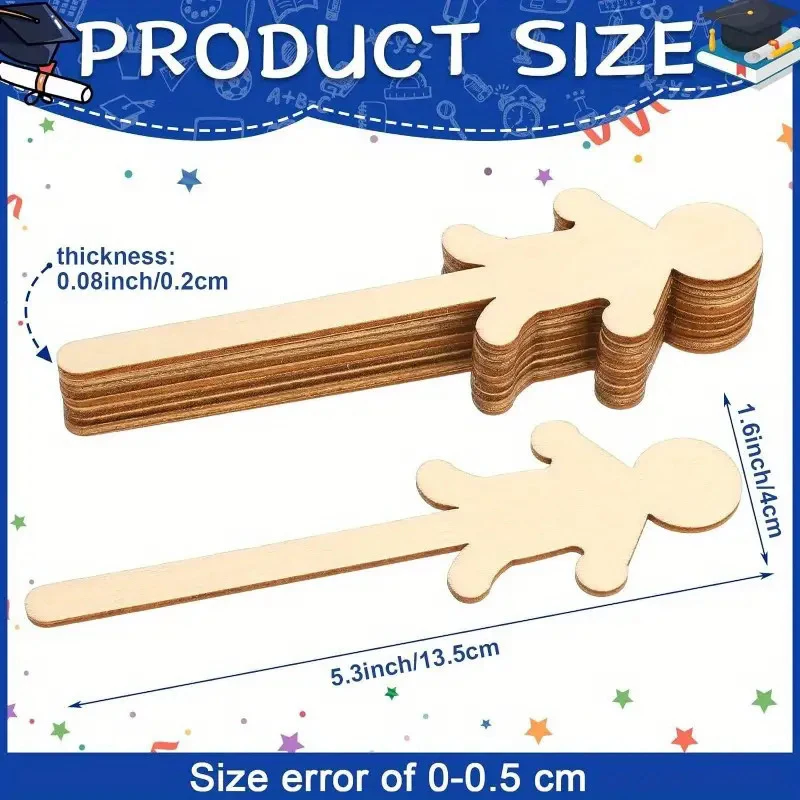 30pcs Character Craft Sticks 5.3 Inch Extra Large Character Shaped Craft Sticks Natural Wood Craft Sticks For DIY Projects