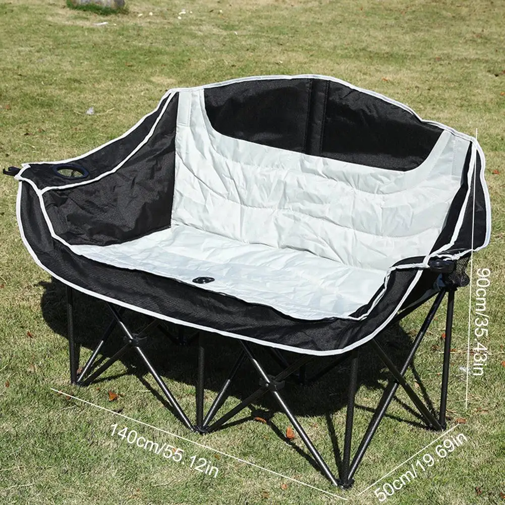 كرسي تخييم مزدوج قابل للطي كرسي Loveseat دعم 600lbs المحمولة التخييم مقعد مبطن كراسي الحديقة للشاطئ نزهة في الهواء الطلق #6