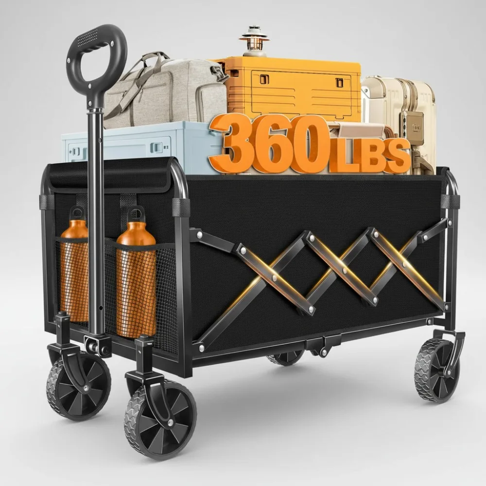 

Foldable Collapsible Wagon Cart with All-Terrain Wheels - Heavy-Duty Portable Utility for Camping, Shopping & Sports