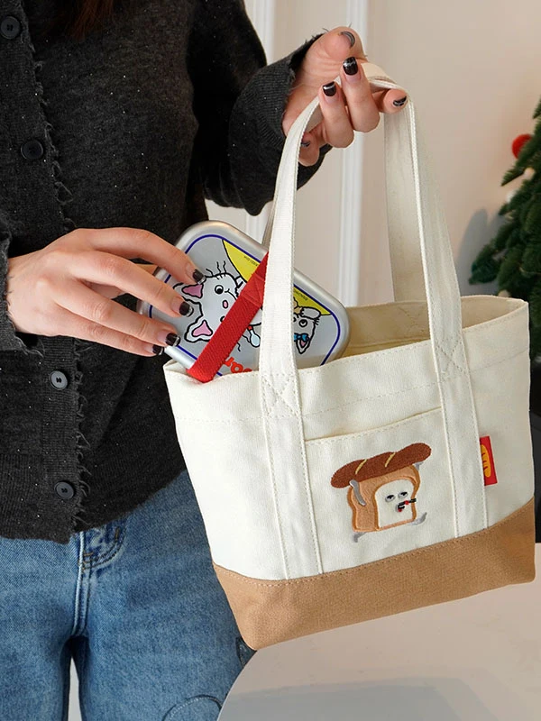 Bread Thief Canvas Bag Embroidered Cartoon Toast Shape Handbag Single Shoulder Bag Cute Stole Bag Trendy Toy Collectible