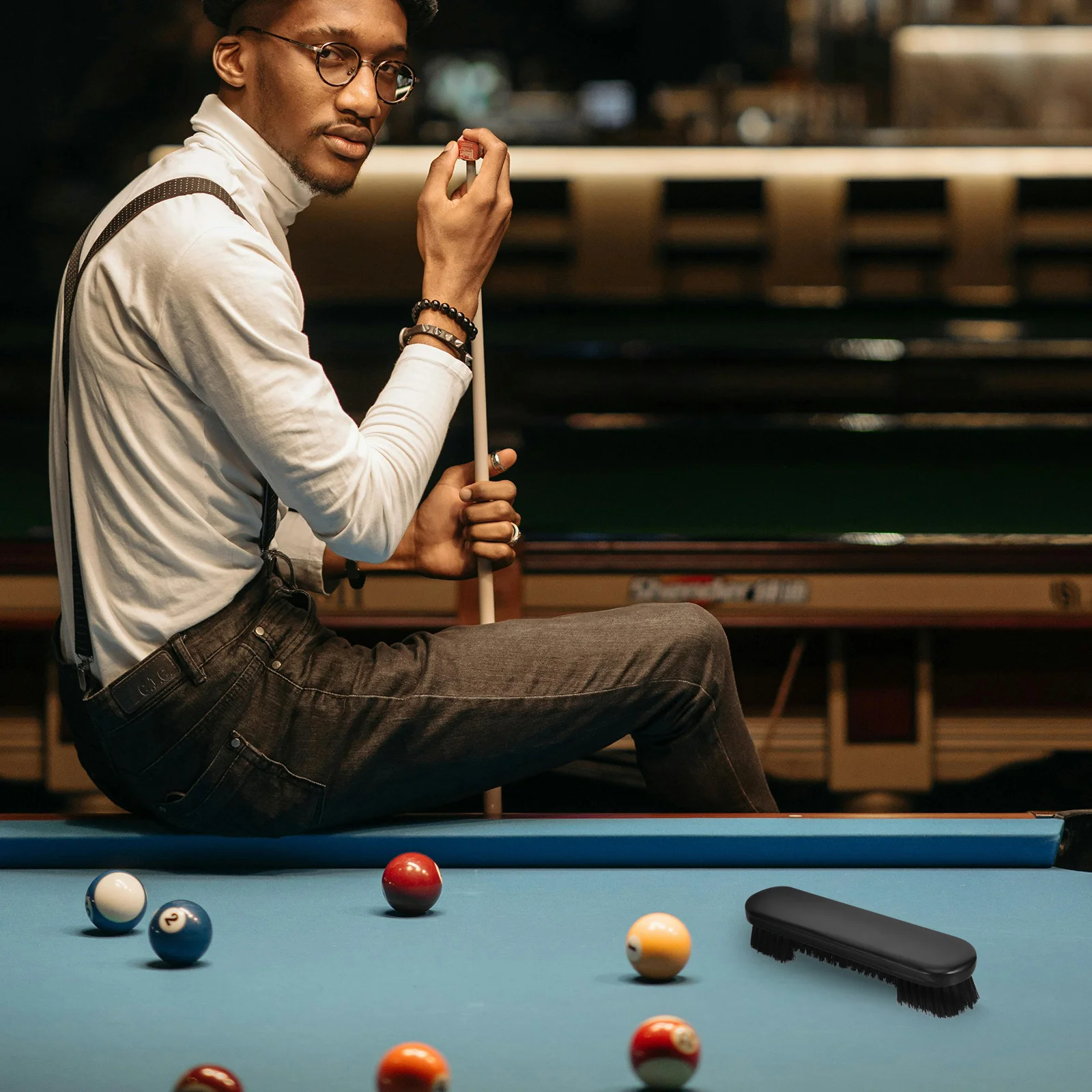 1 مجموعة فرشاة تنظيف طاولة البلياردو مقبض خشبي شعيرات النايلون طاولة مسبح السكك الحديدية الأنظف كفاءة إزالة الغبار ل #1