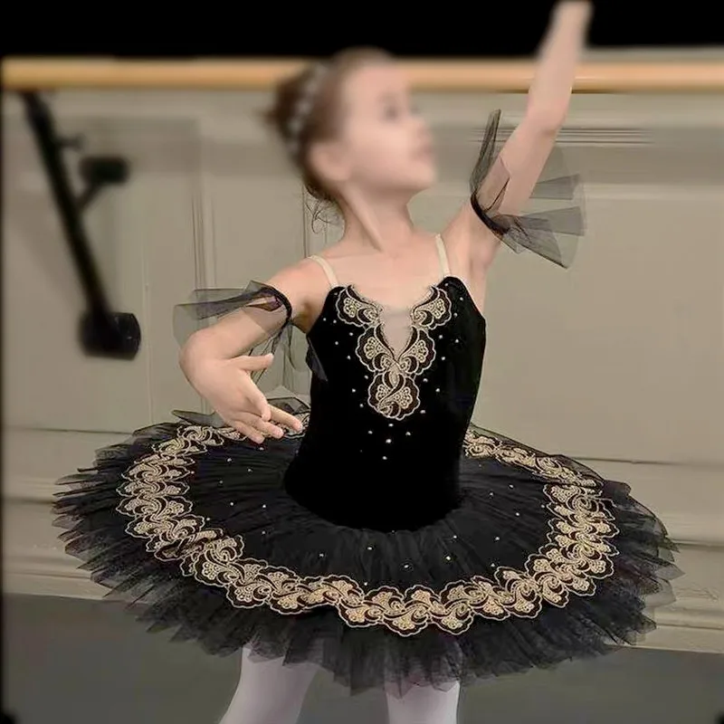 

Black Child Adult sling dance Costumes Girls women ballet dress swan lake tutu skirt Embroidered Fluffy gauze skirt stage wear