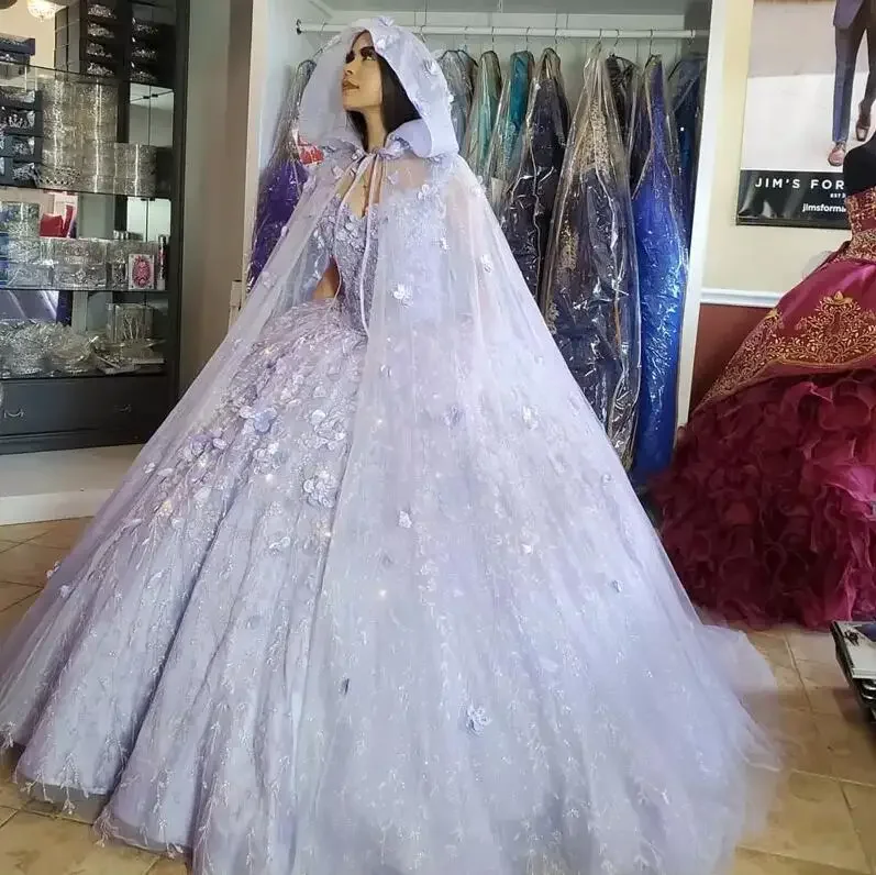 3d apliques de renda doce 16 vestidos quinceanera vestido de baile com envoltórios para meninas de 15 anos de idade xale de baile vestidos de ocasião especial