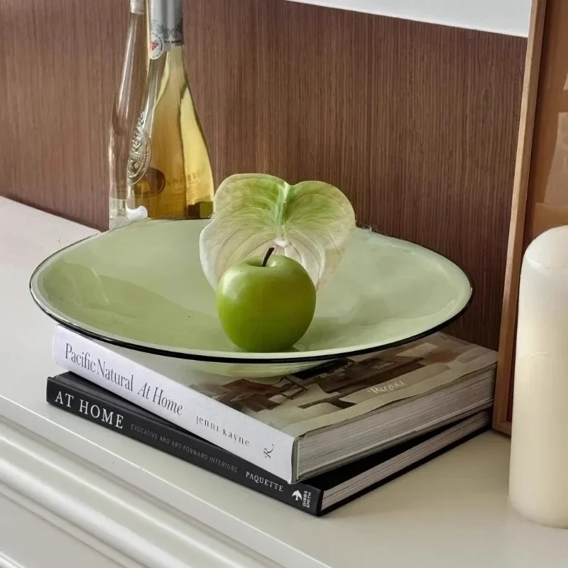 Wuwei قاعة الوقت الأصلي الأخضر اليشم جديد الصينية اليدوية المزجج طبق فاكهة الزخرفية تصميم جو متقدم حلية #5