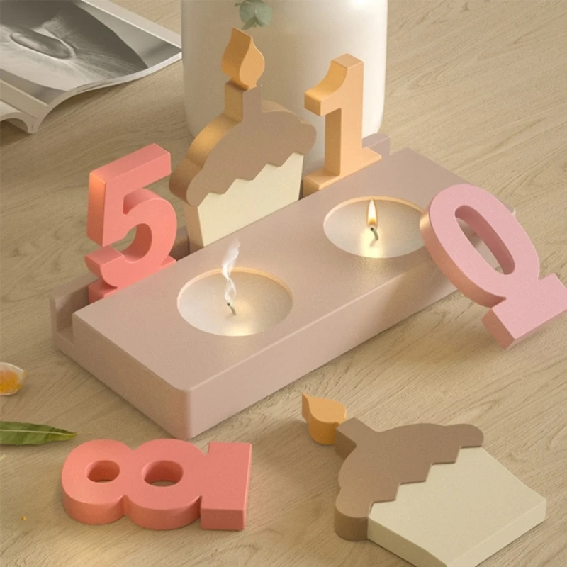 Birthday Cake Candle Holder Molds with Sqaure Base Molds Number Candle Holder Silicones Molds for Making Tealight Holder