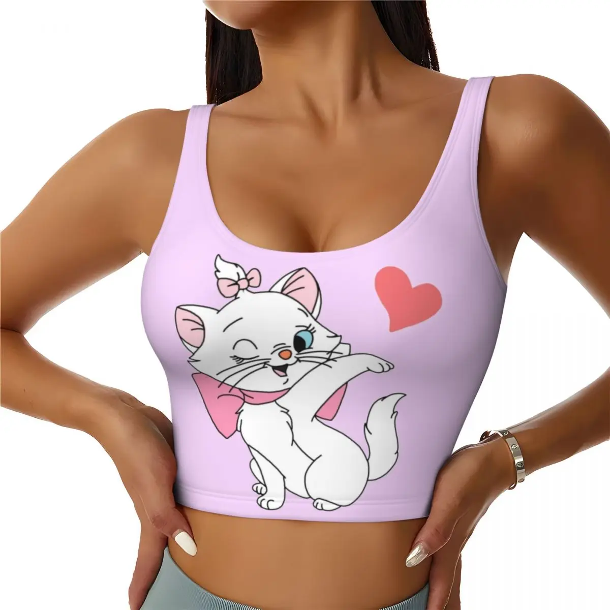 

Custom Cute Marie Workout Crop Tank Tops for Women Girly Cat Kitten Yoga Sports Bras