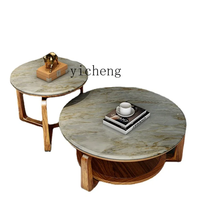 Ugyen Wood round Tea Table Marble Tea Table Height Combination Solid Wood Furniture