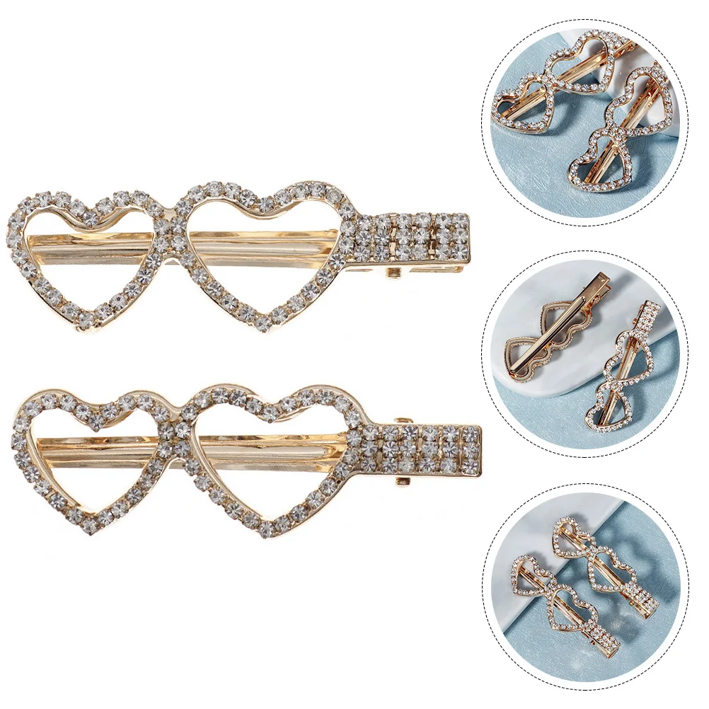 

2 Pcs Love Hairpin Clips Rhinestone Headdress Popularity Loving Heart Rhinestones Retro Barrette Bride Decor