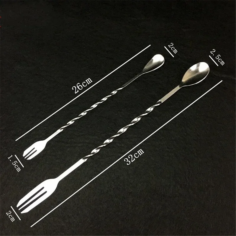 Stainless Steel Double Headed Long Handled Threaded Spoon Cocktail Mixing Spoon Milk Tea Coffee Mixing Spoon Bartender Tools