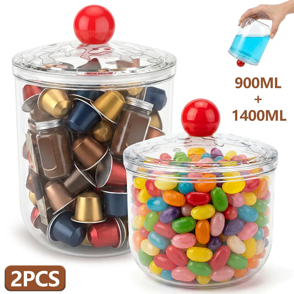 2 recipientes para dulces, recipientes transparentes de plástico para almacenamiento de alimentos con tapas, recipientes herméticos multiusos para aperitivos, organizador de galletas para cocina y hogar